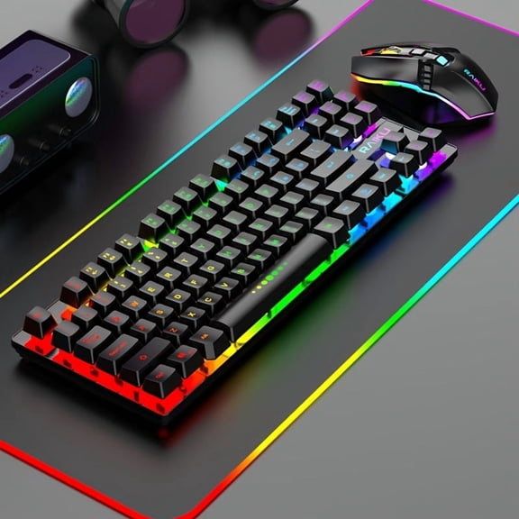 2.4G Wireless Keyboard Mouse Combo: 10m Range, 2000mAh RGB Keyboard, 500mAh Mouse, Fast Type-C Charging, 87-Key Portable Design