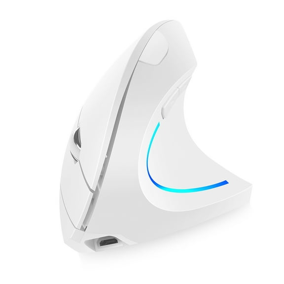 Wireless 2.4G Wireless Vertical Mouse Rechargeable Upright Ergonomic Mouse 3 Adjustable Movement Speed Levels RGB Flowing Light Plug N Play, White