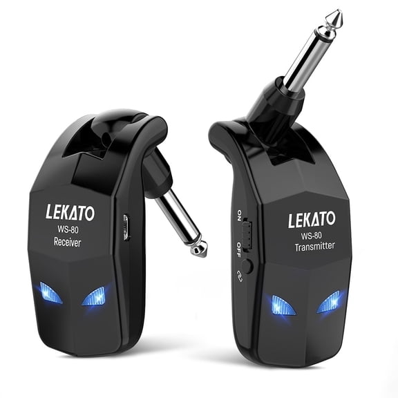 LEKATO Wireless Guitar System 2.4GHz Transmitter Receiver 100 Feet with 4 Channels Built-in Rechargeable Li-ion Battery