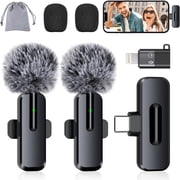 Wireless 2 Pack Clip-on Mini Microphone Compatible with iPhone iPad Android for Video Recording Tiktok Youtube Vlog Podcast, Black