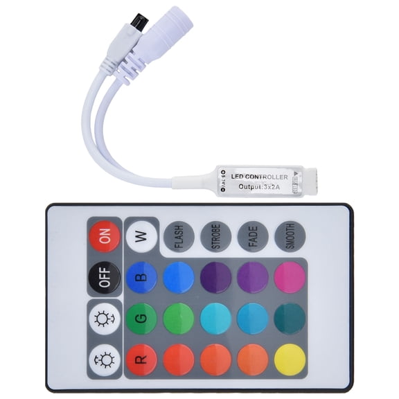 Wireless 24 Key IR Remote Controller and Multi Mode RGB Colorful Strip Light Controller for Monochromatic LED Lamps, DC Female Connector, 13.0 x 9.0 x 2.0 inches / 33.0 x 22.8 x 5.1 cm