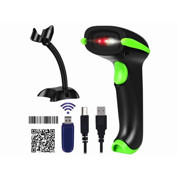 Wireless 2D Barcode Scanner 2 in 1 2.4GHz Wireless & USB 2.0 Wired 1D 2D Barcode Reader with Stand Datamatrix PDF417 QR Bar Code Scanner for Mobile Payment Computer Screen
