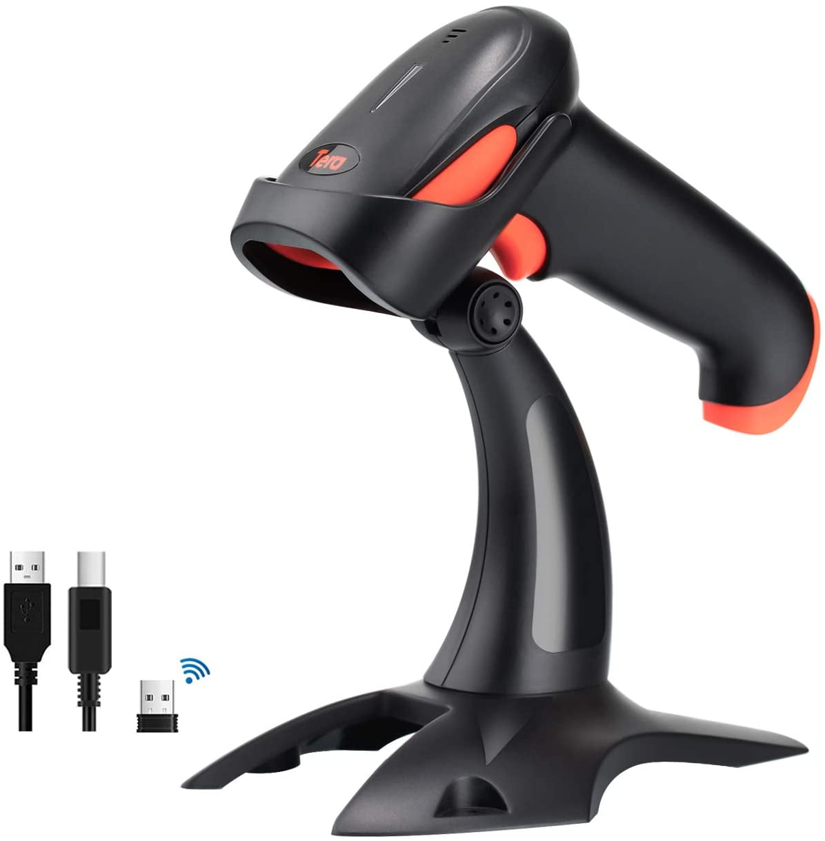 Wireless 2D QR Barcode Scanner with Stand, 3 in 1 Compatible with Bluetooth & 2.4GHz Wireless & USB Wired Barcode Reader Handheld Bar Code Reader HW0001