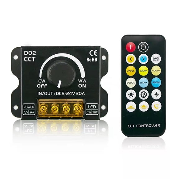 Wireless 30A Knob Dimmer, Dual Color Dimmer, Color Temperature Knob Controller, Knob Color Temperature Dimmer