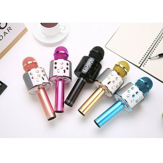 Wireless 4 in 1 Bluetooth Karaoke Microphone with LED Lights, Portable Microphone for Kids, Best Gifts Toys for Girls Boys (Black)