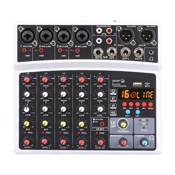 Wireless 6 Channel Audio Mixer Portable Mixing Console USB Interface Sound Card With 16 DSP Echo 48V Phantom Power ,Easy to Use