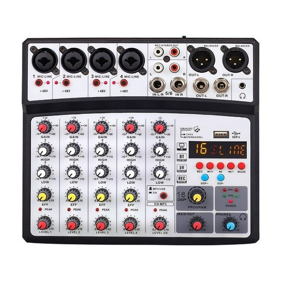 Wireless 6 Channel Audio Mixer Portable Mixing Console USB Interface Sound Card With 16 DSP Echo 48V Phantom Power ,Easy to Use