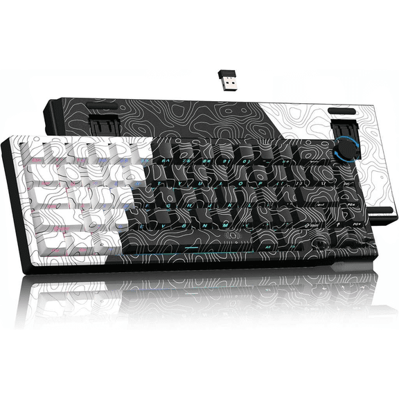 Wireless 60 Percent Mechanical Gaming Keyboard with QMK VIA Support RGB Lighting Hot Swappable Switches Topographic Design Dedicated Knob for Windows and Mac