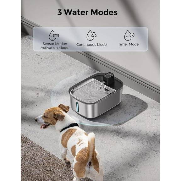 Wireless 7.5l/254oz/2Gal Dog Water Fountain for Large Dogs Stainless Steel, Quiet Pet & Cat Water Fountain with Motion Sensor, Automatic Water Dispenser for Dogs&Multi-Pet Homes Continuous Fresh Flow