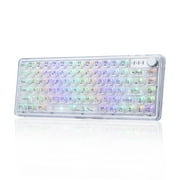 Wireless 82 Hot Swappable Transparent Mechanical Keyboard with Clear Keycaps, BT5.0/2.4G/USB-C Triple Mode mechanical Keyboard, RGB Backlit for Windows/MacCrystal Ice Switch,White