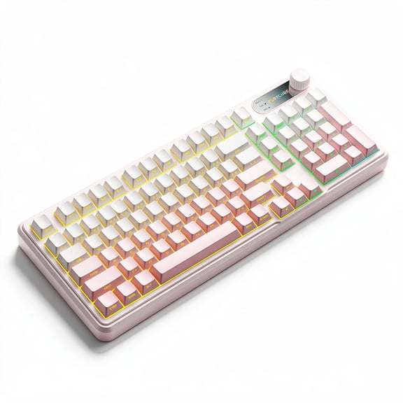 Wireless 98-Key Tri-Mode Gaming Keyboard with Knob, Cute Compact Full Size Keyboard with Number Pad, RGB Backlit BT 5.0 2.4G USB-C for Aesthetic Desk Setup, pink