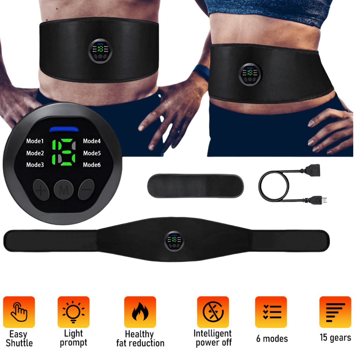 Wireless Ab Belt Abdominal Muscle Toner DFITO EMS Smart Fitness Belt Portable Ab Stimulator with 6 Modes 15 Intensity Levels Toning Belt Fitness