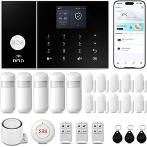 Wireless Alarm System for Home Security,24Pcs WiFi+GSM/4G Home Alarm System with Loud Alarm Security System,SOS Button,Window Alarms, APP Control,Motion Sensors,Compatible with Alexa,NO Monthly Fee