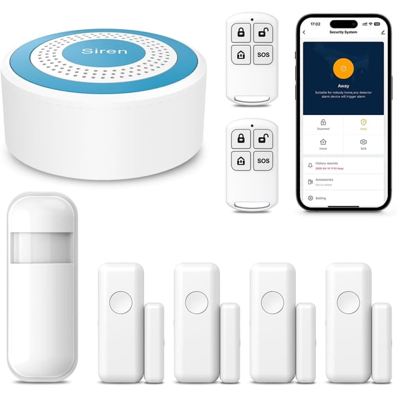 Wireless Alarm System for Home Security,DIY WiFi Alarm Siren Systems,8-Piece Kits with Door/Window and Motion Sensors,Tuya App Alerts Remote Push,Compatible with Alexa Assistant,No Contract Fee
