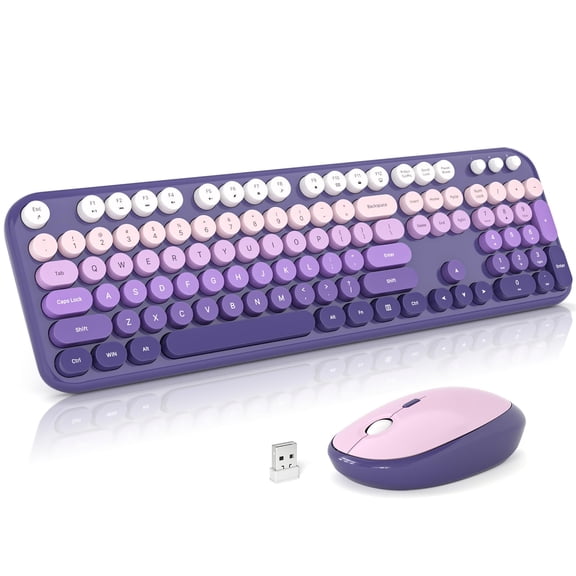 Wireless And Mouse  2.4g Usb Retro Full Size Typewriter Cute Combo For Windows 7/8/10 Laptop Desktop Pc Computer (purple)