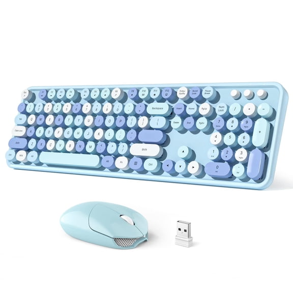 Wireless And Mouse Combo 104 Keys Full-sized Typewriter Keyboards 2.4 Ghz Usb Receiver Plug Play For Windows Pc Laptop Desktop (blue Colorful)