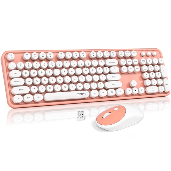 Wireless And Mouse Combo Full Size Typewriter Retro Round Computer Plug Play For Laptop Pc Computer- Orange