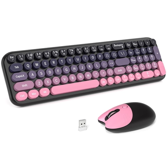 Wireless And Mouse Combo  Portable Retro With Compact Size 2 In 1 Usb Connected For Windows 7/8/10 Laptop Desktop Pc Computer (berry Pink)