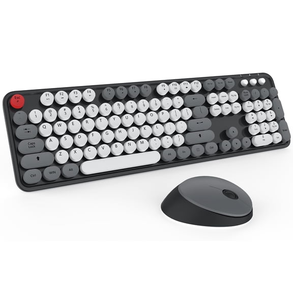 Wireless And Mouse Cute 2.4g With Retro Round Keycap For Pc Laptop Tablet Computer Windows (grey)