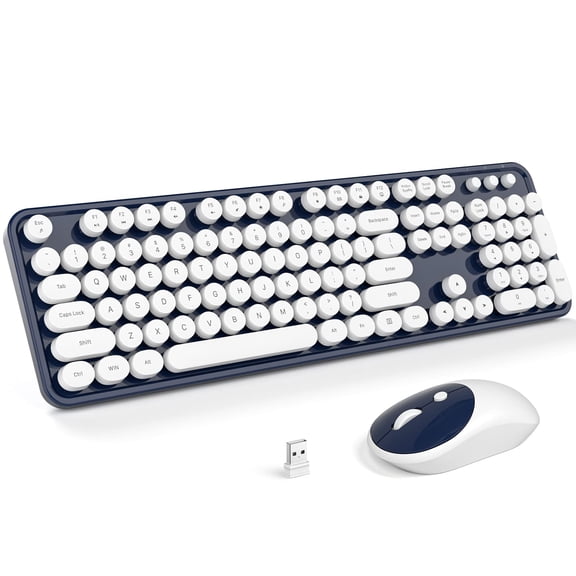 Wireless And Mouse  Typewriter Full Size With Number Pad 2 In 1 Usb Connected For Windows 7/8/10 Laptop Desktop Pc Computer (dark-blue)