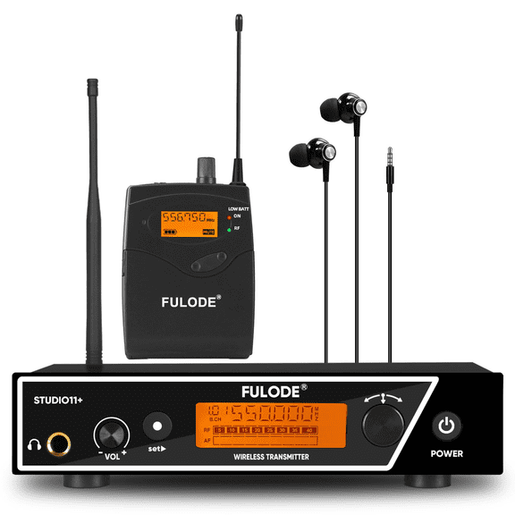 In Ear Monitor System, UHF Wireless Mono IEM with Metal Rackmount Transmitter, 1 Bodypack Receivers & in-Ear Monitoring Headphones, 100 Frequencies, 262ft Range for Musicians, Singers, Stage