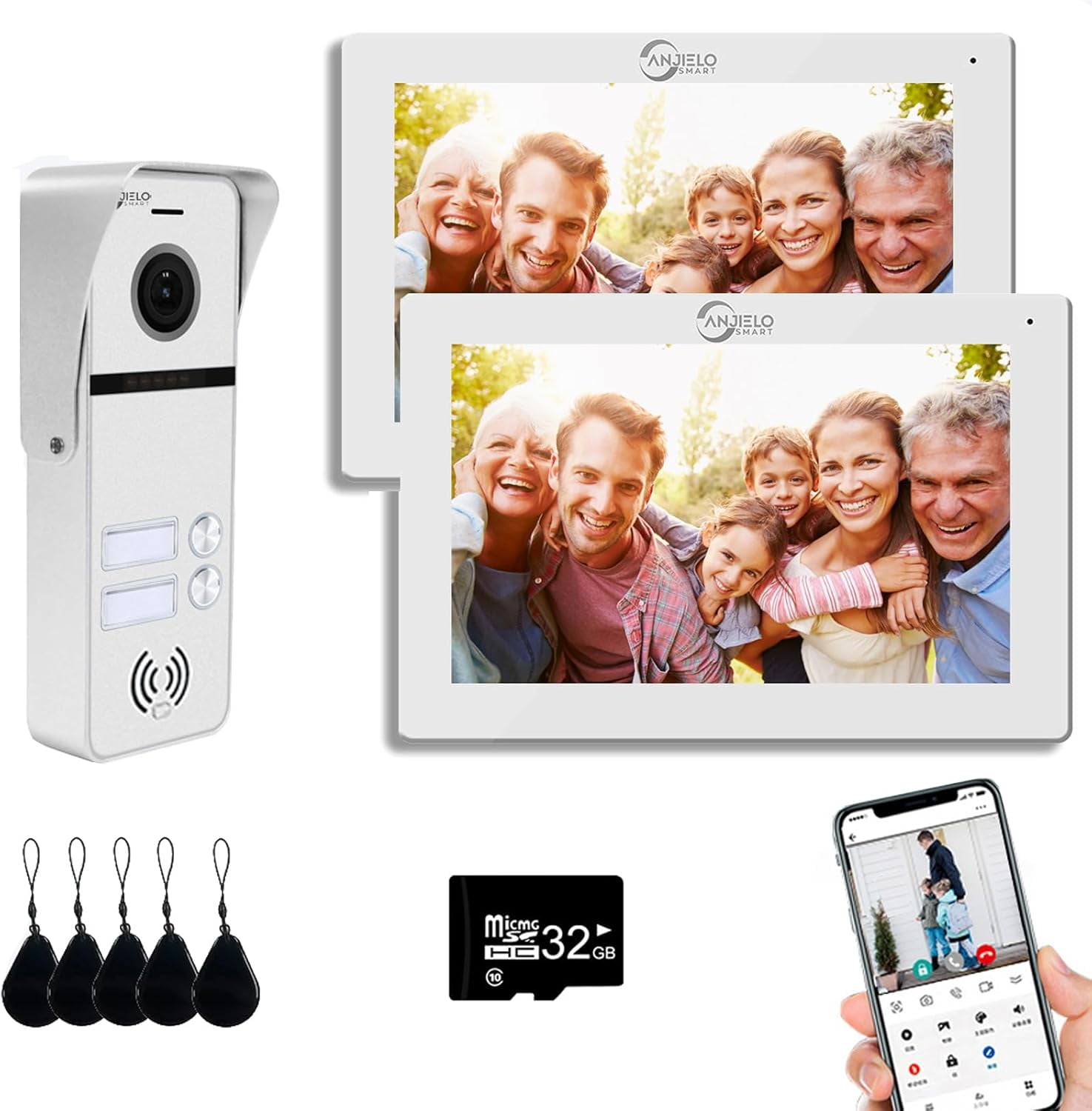 Wireless Apartment Video Doorbell Intercom System,2 Units 7 Inches Touch Monitor(Wired),Indoor Outdoor Support Monitoring, Unlock,Dual Way Intercom,Video Door Phone Kit for Home Villa