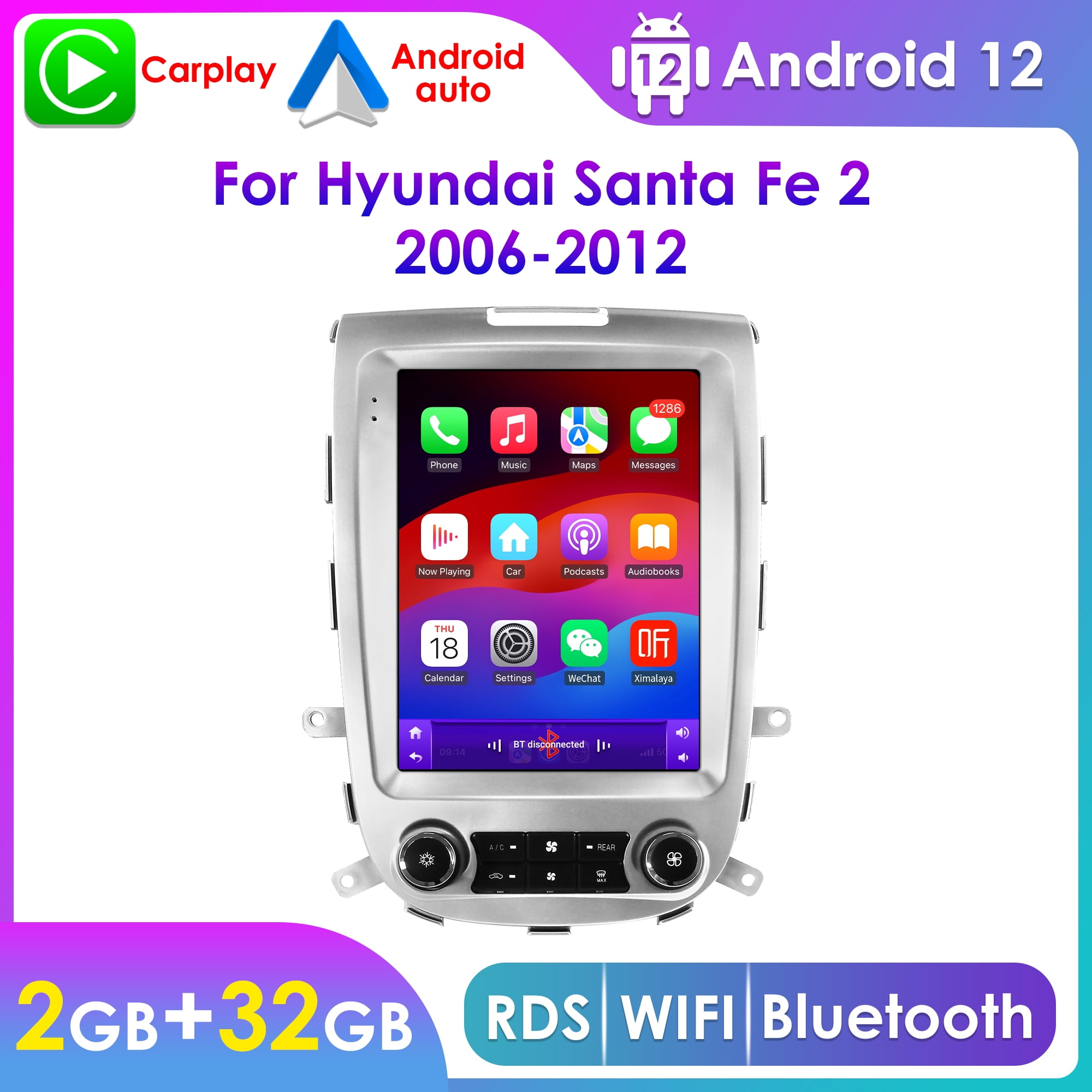Wireless Apple Carplay Android 12 Bluetooth 2+32GB Wifi RDS Car Stereo ...