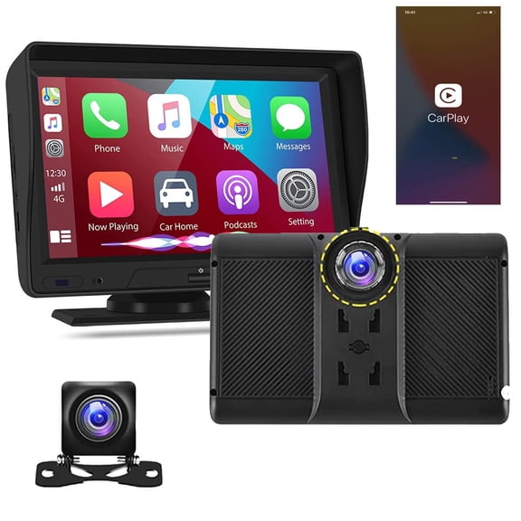 Wireless Apple Carplay Android Auto Portable 7" Touch Screen Dashcam DVR Dash Camera RecorderMulti-Functional with Social Media