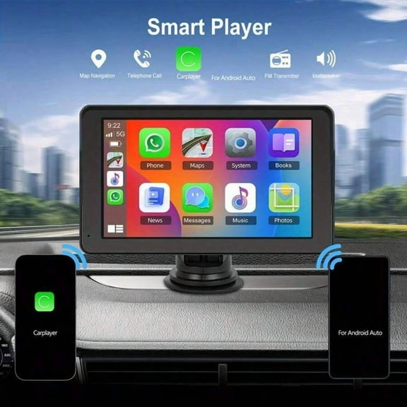 Wireless Apple Carplay Portable Car Stereo And Android Auto,Carplay Screen For Car Radio With Bluetooth Hands-Free,7 Inch Touch Screen With Mirror Link/Voice Control/FM/TF Card/USB/AUX