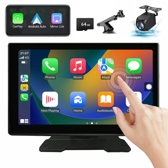 Wireless Apple Carplay Screen for Car 4K Dash Cam, 9" IPS Touch Android Auto Car Stereo, with 1080p Backup Camera, GPS Navigation/Mirror Link/Voice Control/Bluetooth