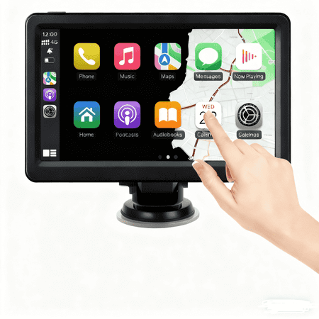 LMCOWRE Portable Wireless with Apple CarPlay GPS Navigation for Car 7 Touch Screen Car Stereo Voice Control, Plug-and-Play with FM/AUX/Mirror Link