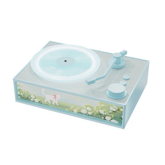 Wireless Audio Hub with Rotating Record Ornament and Essential Oil Slot, High-Density ABS Desktop Driver with 5.0 Bluetooth, Rechargeable Battery Matrix, Soft Cream Finish