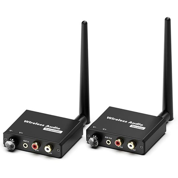 Wireless Audio Transmitter And Receiver, 2.4Ghz Wireless Hi-Fi Audio Adapter Kit, 160Ft/50M Distance Transmission For Connecting Speakers/Amplifiers To Tv/Pc/Cd Player/Computer/Projector.