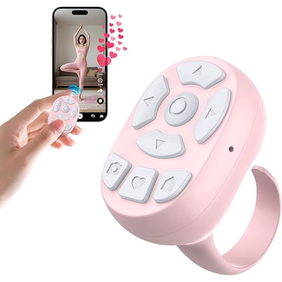 Wireless Auto Clicker for TikTok, Bluetooth Remote Scrolling Ring for iPhone Hands-Free Liking/Page Turn/Volume Adjust/Take Photos Without Touching Phone Screen (Pink)