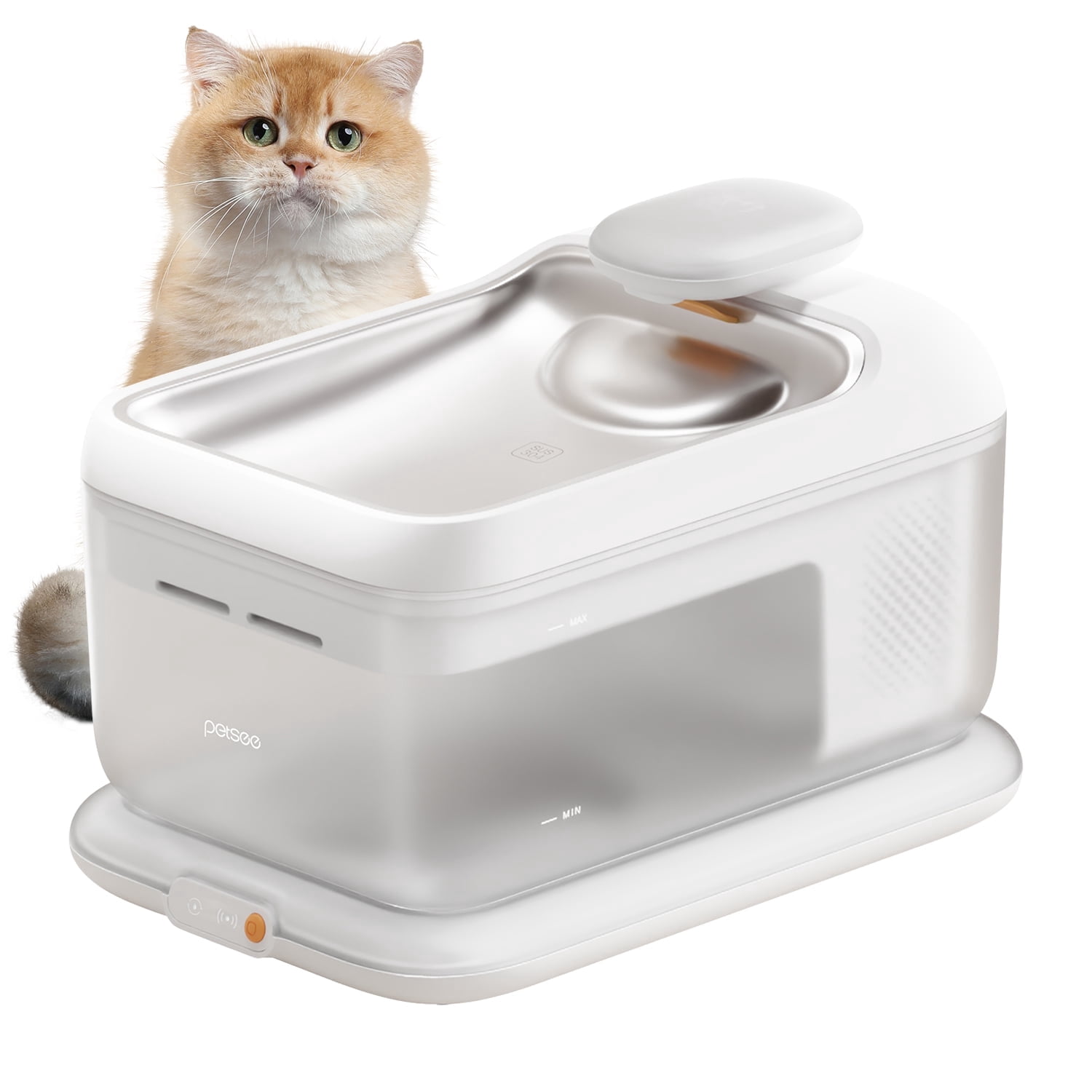 Wireless Automatic Pet Water Fountain 4.5L , Cordless Electromagnetic Pump, Stainless Steel Tray, Motion Sensor Mode, Ultra Quiet <30dB, Triple Filtration for Cats & Dogs,S7-Air-white