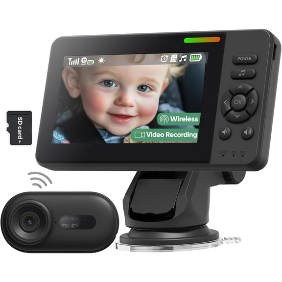 Wireless Baby Car Camera with 1080P Advanced Night Vision and 32H Battery, No Wi-Fi Needed Easy Setup Car Baby Monitor with Video Recording Adjustable Angle, Newborns Travel Essentials Gifts