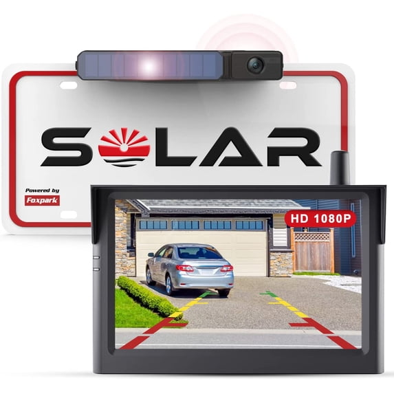 Foxpark Wireless Solar Rear View Backup Camera System for Car with Monitor