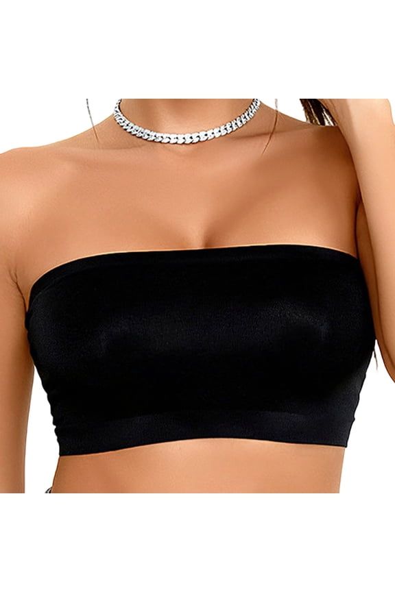 Wireless Bandeau Bras for Women Strapless Push Up Tube Top Bralette Soft Non Slip Seamless Bra Underwear 34BC, Black