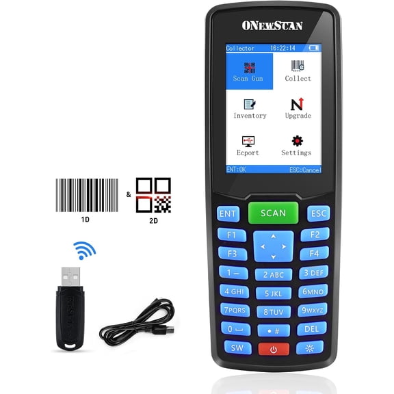 Wireless Barcode Scanner, Portable Inventory Scanner 1D&2D&PDF417 Handheld Bar Code Scanners for Collector Data Terminal Inventory Device QR Code Reader with 2.8 Inch LCD Screen