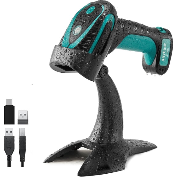 Wireless Barcode Scanner with Stand, Industrial 1D 2D QR Bluetooth Barcode Scanner for Android, iOS, Windows, Mac, USB Bar Code Reader Scanner with Drop Resistant Dustproof Waterproof