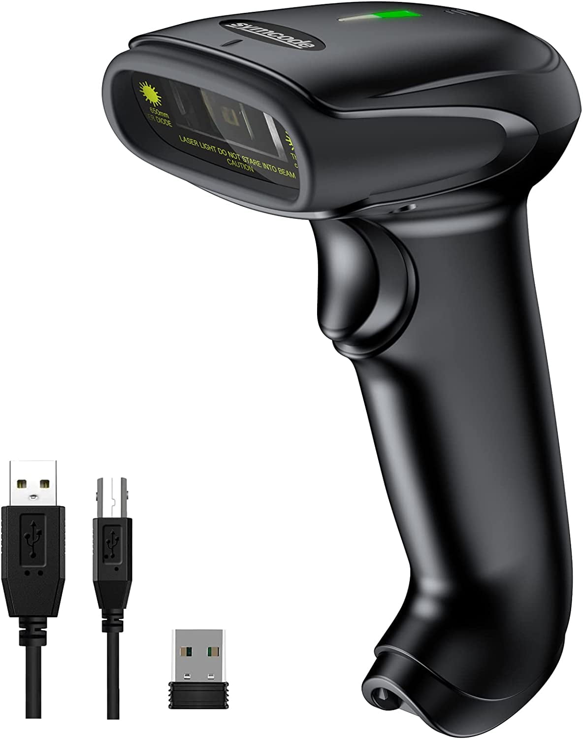 Wireless Barcode Scanner Versatile 2-in-1 (2.4Ghz Wireless+USB 2.0 Wired) Handheld Automatic 1D Laser Barcode Scanner 328 Feet Transmission Distance Rechargeable 1D Laser Bar Code Scanner