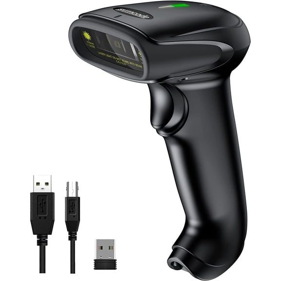 Wireless Barcode Versatile 2-in-1 (2.4Ghz Wireless+USB 2.0 Wired) Handheld Automatic 1D Laser Barcode 328 Feet Transmission Distance Rechargeable 1D Laser Bar Code
