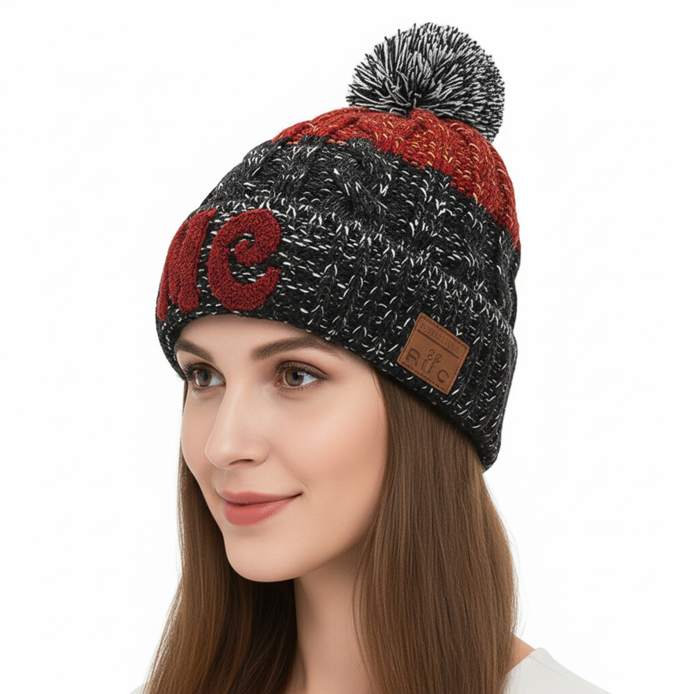 Wireless Beanie Hat Headphones | Music Winter | Knit Stereo Headphone Cap Women Soft Hat with Pompon | for Skiing