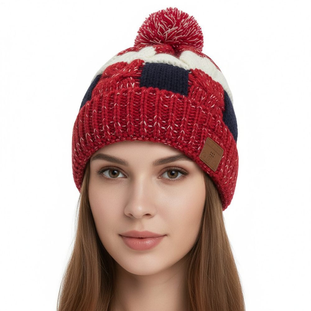 Wireless Beanie Hat Headphones | Music Winter | Knit Stereo Headphone Cap Women Soft Hat with Pompon | for Skiing
