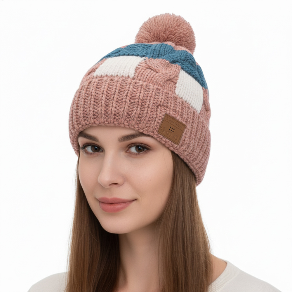 Wireless Beanie Hat Headphones | Music Winter | Knit Stereo Headphone Cap Women Soft Hat with Pompon | for Skiing