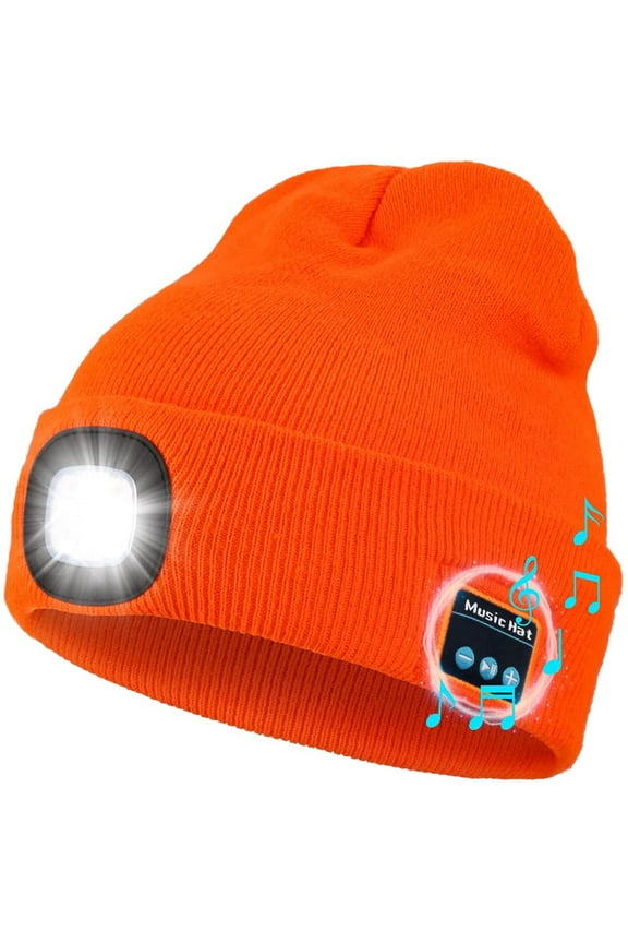 Wireless Beanie Hat with LED Headlight Handsfree Winter Warm Bluetooth Beanies Wireless Headphones Headset 5.0 Rechargeable Unisex Knitted Musical Cap for Running Skiing Camping Cycling
