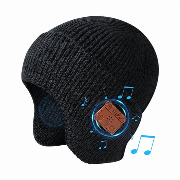 Wireless Beanie Hat with Bluetooth, Rechargeable Headphone Beanie Cap, Windproof Winter Knit Cap, Hands-Free Calling,black-B,Bluetooth cap,TR-B