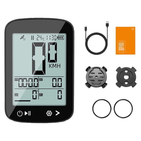 Wireless Bike Computer GPS Cycling Speedometer with Large LCD Screen USB Rechargeable Waterproof Odometer for MTB Road Bike, Black