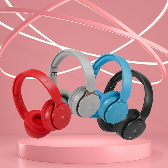 Wireless Bluetooth 5.1 Headphones - Over-Ear Gaming Headset with HD Stereo Sound, Noise Cancelling Mic, 8H Playtime, Foldable Design - Blue/Red/Black/Gray