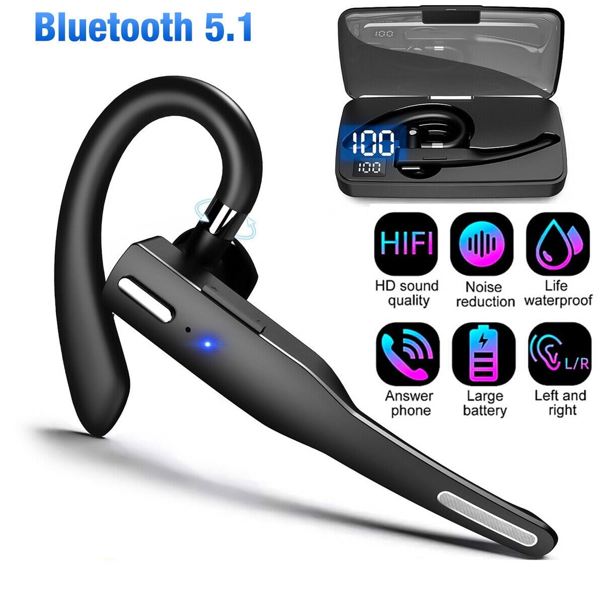 Mpow Trucker Wireless Headset Bluetooth 5.1 Earpiece Dual Mic